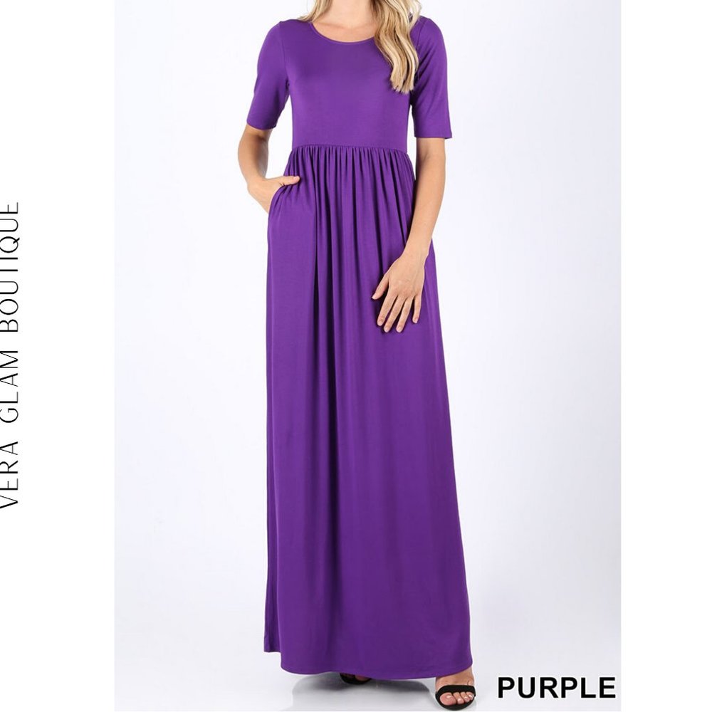 Zenana Viscose 1/2 Sleeve Maxi Dress w/Pockets